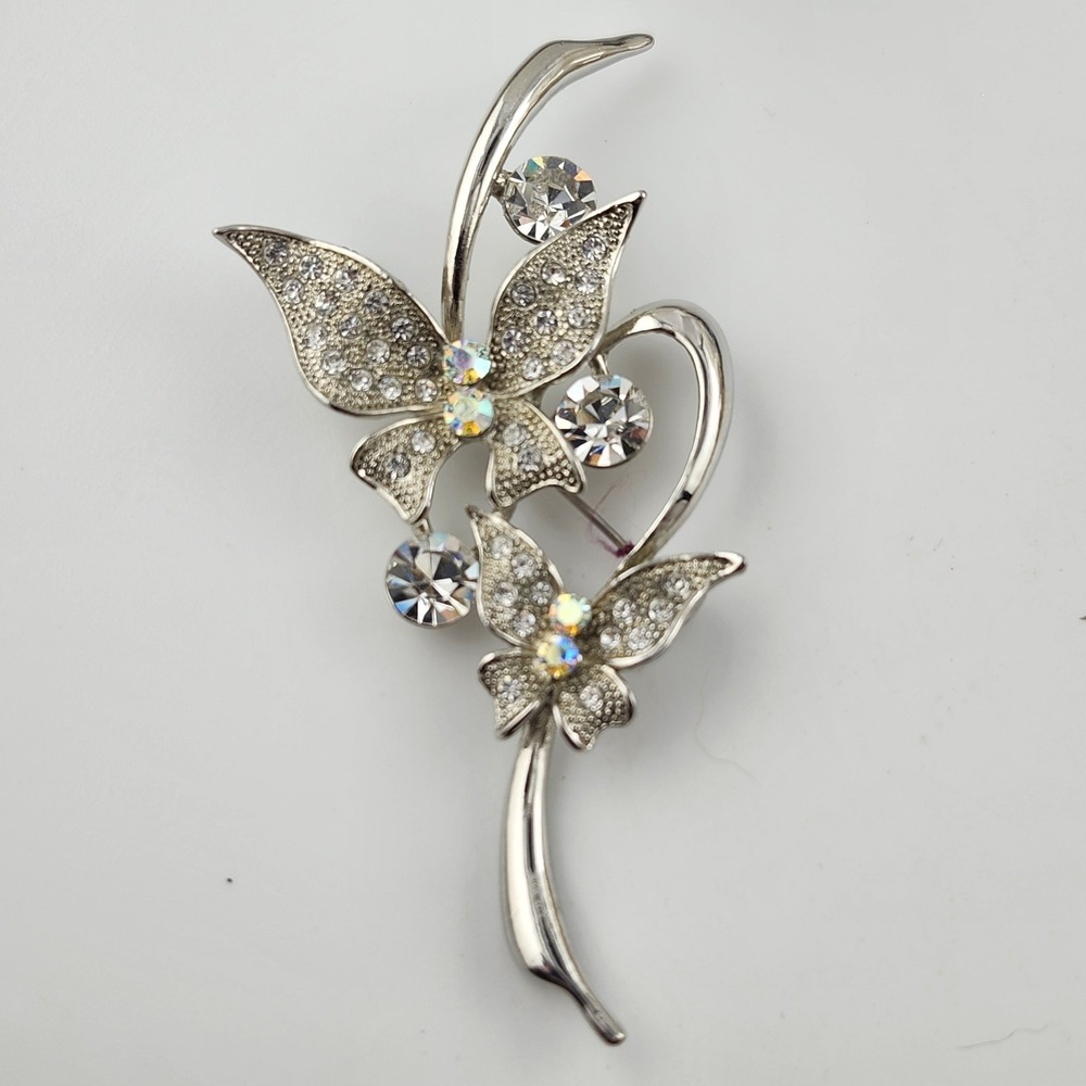 Beautiful Silver Tone Clear Rhinestone Butterfly‎ Brooch